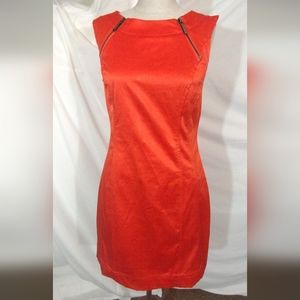 Calvin Klein TAG Satin Dress, Sleeveless SHIFT, ZipUp, Orange, Stretchy, 4